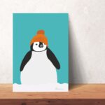 Affiche bellematineuse avec un Bébé Pingouin au bonnet orange