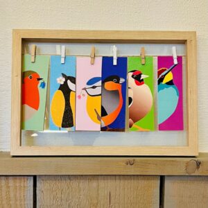 Lot de 6 marque-apges colorés oiseaux du jardin : mésange bleue, mésange charbonnière, rouge-gorge, bouvreuil pivoine, guêpier d'Europe, chardonneret élégant