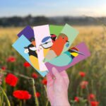 Lot de 6 marque-apges colorés oiseaux du jardin : mésange bleue, mésange charbonnière, rouge-gorge, bouvreuil pivoine, guêpier d'Europe, chardonneret élégant