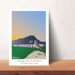 Affiche Paysage du Sud Aix en Provence Ste Victoire lavandes et traquet motteux