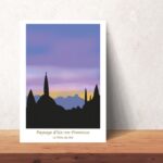 Affiche Paysage du Sud Le Pilon du Roi vu d'Aix en Provence à l'aube et pie bavarde