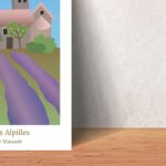 Affiche colorée Paysage du Sud St Paul de Mausole Alpilles, lavandes et rollier en vol