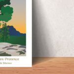 Affiche Paysage du Sud sentier de Bibemus à Aix en Provence à l'aube et mésanges huppées