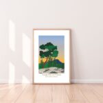 Affiche Paysage du Sud sentier de Bibemus à Aix en Provence à l'aube et mésanges huppées
