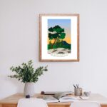 Affiche Paysage du Sud sentier de Bibemus à Aix en Provence à l'aube et mésanges huppées