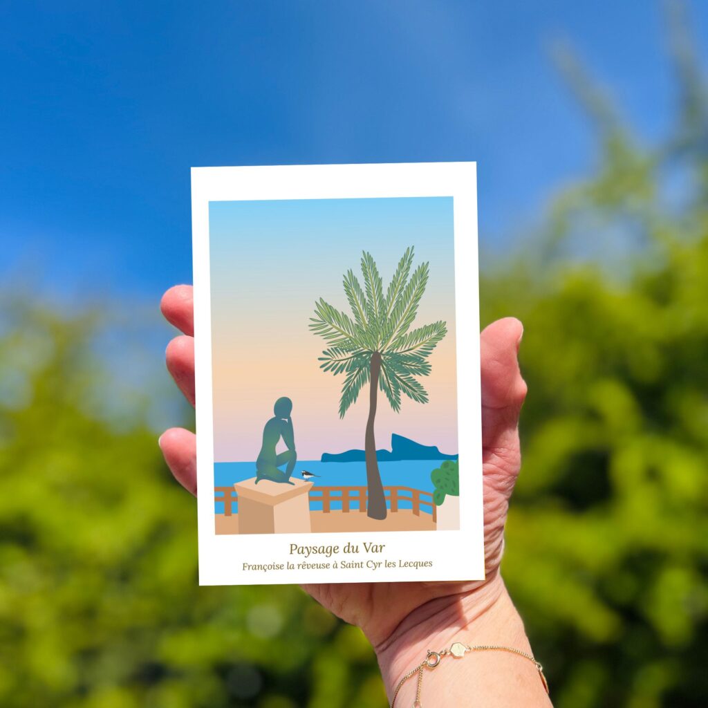Illustration paysage du Sud Françoise la rêveuse à St Cyr les Lecques et oiseau bergeronnette