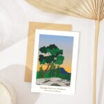Illustration paysage du Sud vue sur la montagne Ste Victoire depuis le sentier de Bibemus à Aix en Provence oiseau mésange huppée lever du soleil