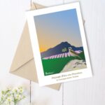 Illustration paysage du Sud Montagne Ste Victoire oiseau traquet motteux et champs de lavandes