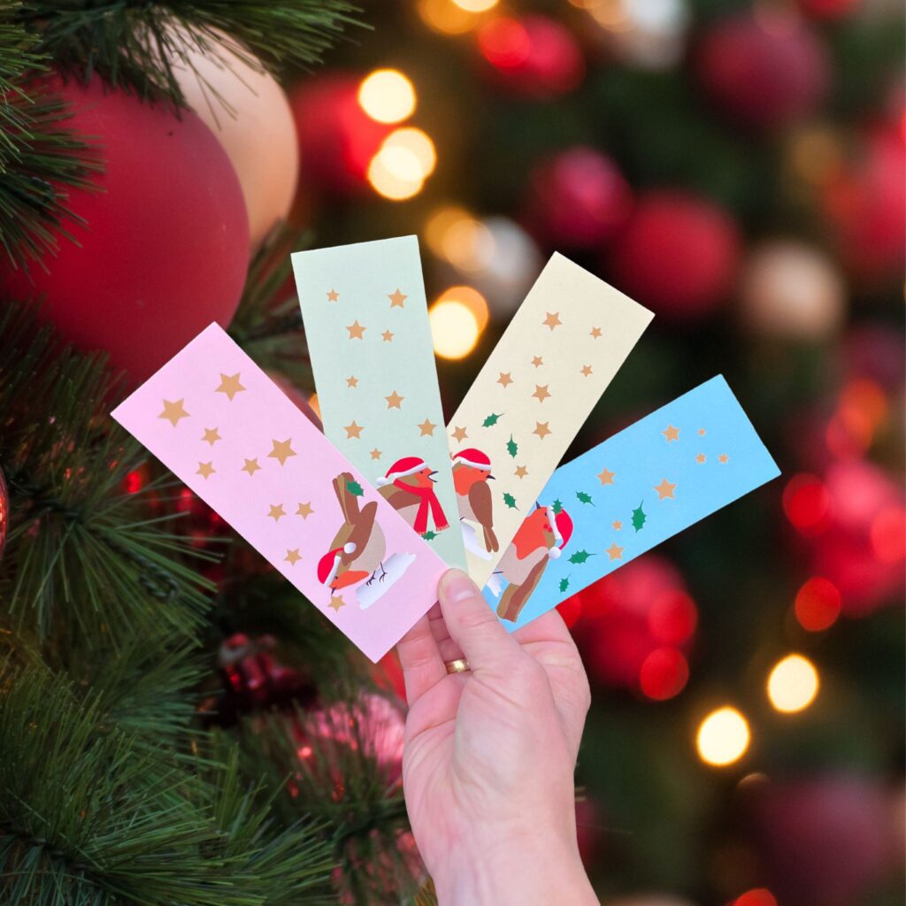 lot de 4 marque-pages Noël rouge-gorges bonnet de Noël