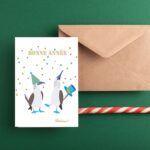 Carte de voeux Bonne année avec deux fous aux pieds bleus très amusants au chapeau haut de forme