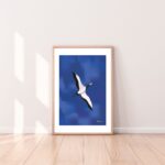 Affiche déco inspirante Grue du Japon en vol ciel bleu