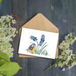 carte mésange bleue muscari