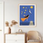 Affiche inspirante Décrocher les étoiles : fillette volant derrière une grue du Japon à la recherche d'étoiles à décrocher