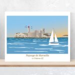 détail illustration du château d'If au large de Marseille sur l'archipel du Frioul - mer Méditerranée, hirondelles