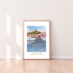 illustration de Marseille , le Vieux Port et Notre-Dame de la Garde, goélands posés sur les mats